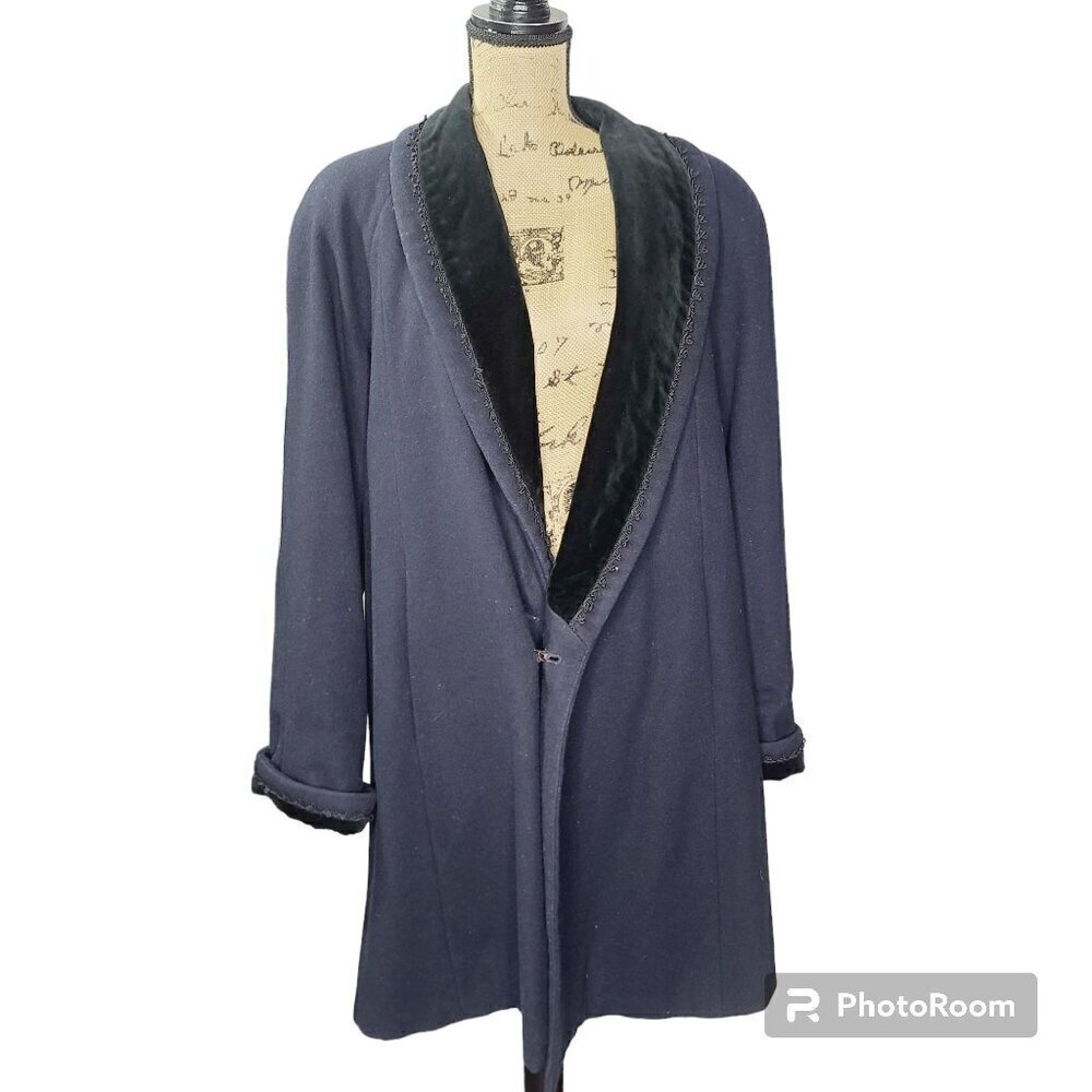 Vintage 70s 90s Braefair Navy Blue Black Wool Long Coat